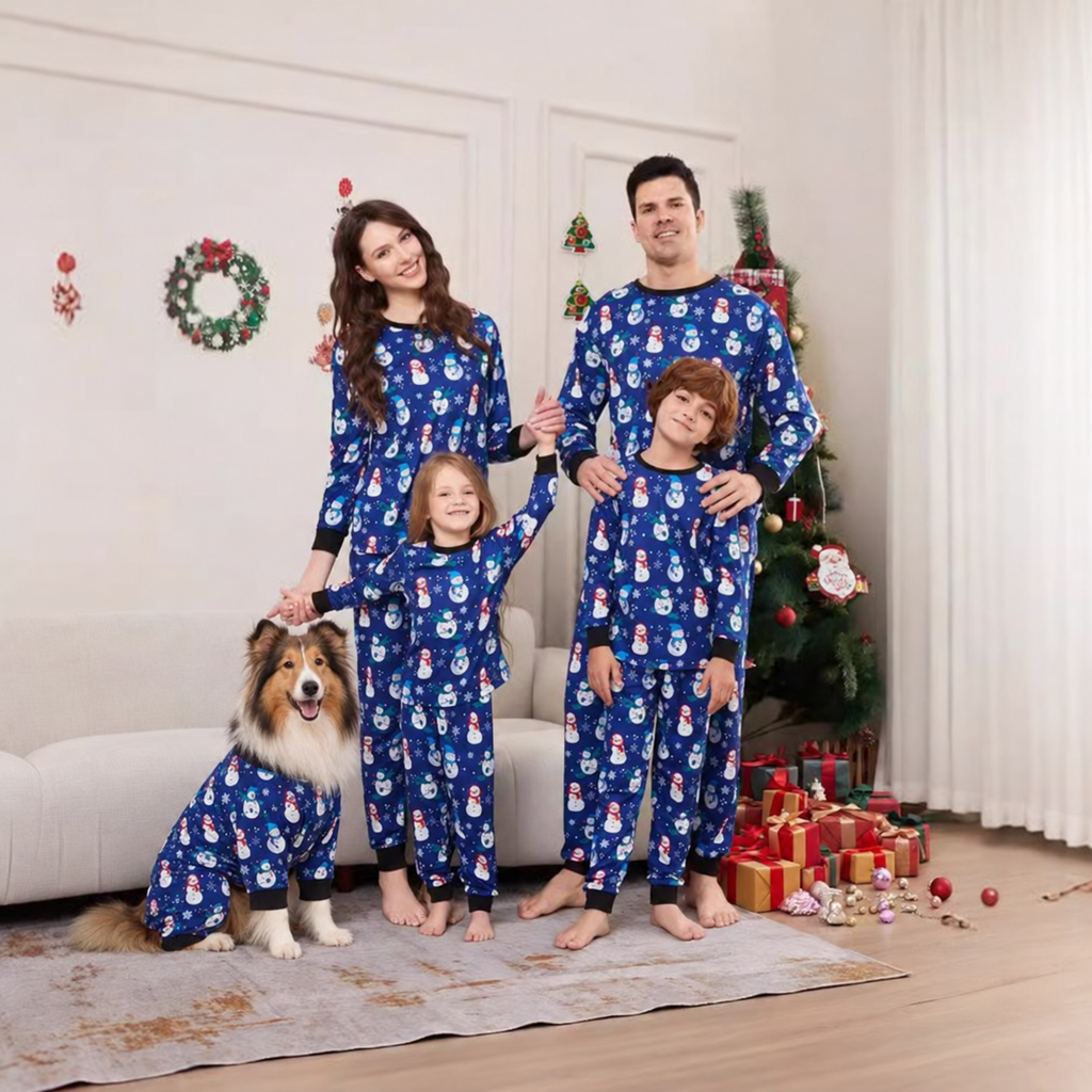 Christmas Snowman Snowflake Hat Plaid Christmas Family Matching Printed Pajamas