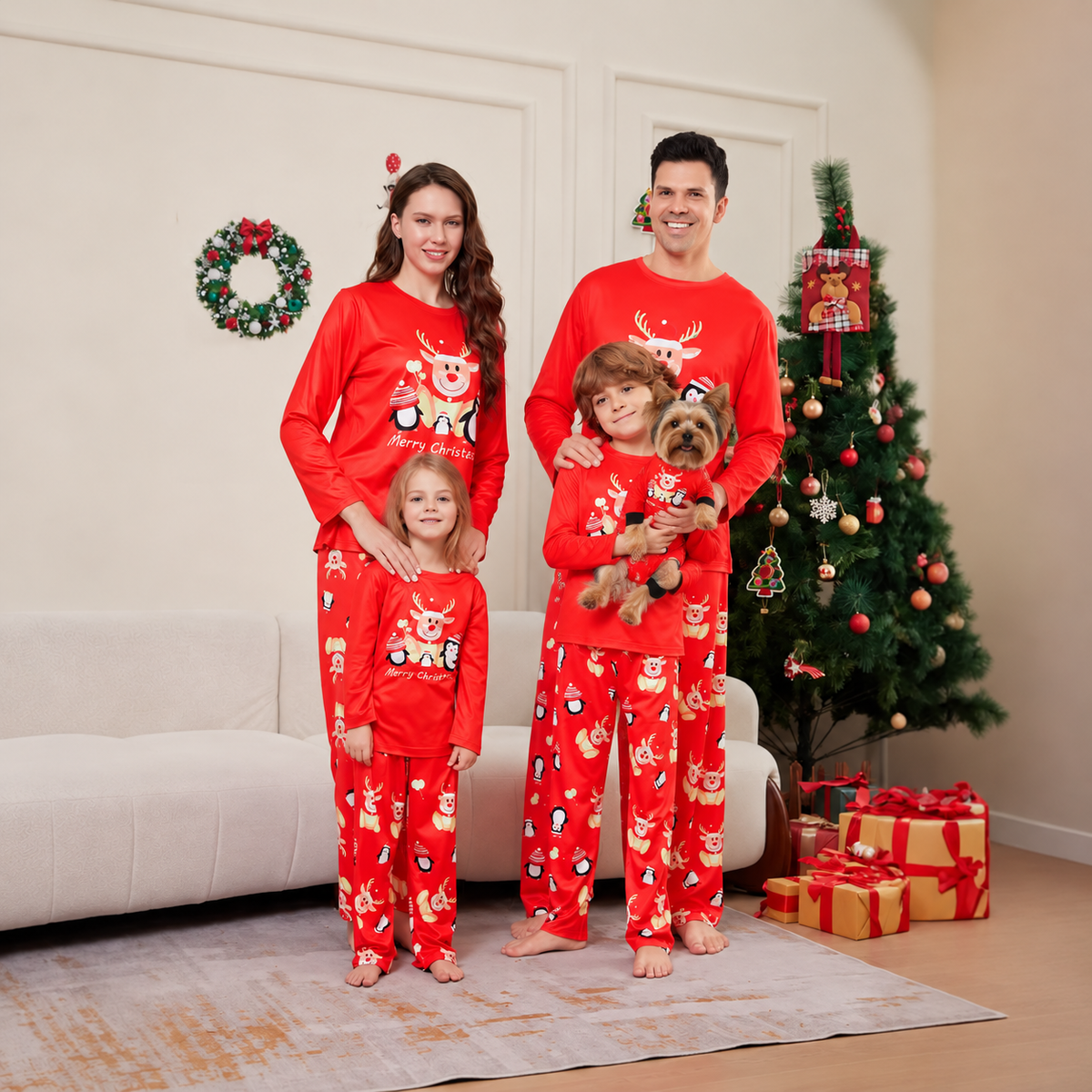 Christmas Deer Penguin Letter Print Family Matching Pajamas Sleepwear